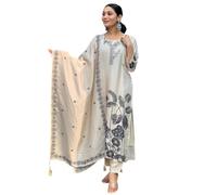 The Red Lion Enterprise Women Anarkali Dress, Alia cut kurti, Salwar suit pant and Dupatta 3pc set for women Indian dress, White 1, Medium