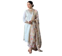 The Red Lion Enterprise Women Anarkali Dress, Alia cut kurti, Salwar suit pant and Dupatta 3pc set for women Indian dress, White 0, XXL
