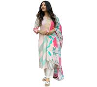 The Red Lion Enterprise Women Anarkali Dress, Alia cut kurti, Salwar suit pant and Dupatta 3pc set for women Indian dress, White Flower, XXL