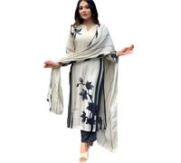 The Red Lion Enterprise Women Anarkali Dress, Alia cut kurti, Salwar suit pant and Dupatta 3pc set for women kurti dress, White Black, Large