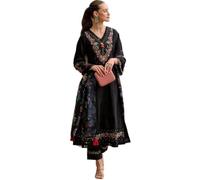 The Red Lion Enterprise women Anarkali Suit Alia cut kurti pant and Dupatta 3pc set salwar suit, Black, XL