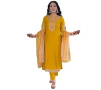 The Red Lion Enterprise women Anarkali suit of Viscoss cotton fabric with Embroidery work and Pant with Dupatta 3pc set, Musard, XXL