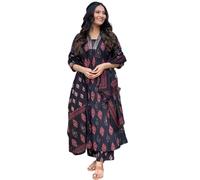 The Red Lion Enterprise women Black Malmal cotton Printed Anarkali suit, Black, Large