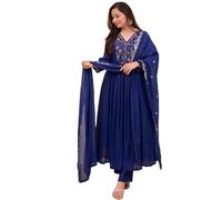 The Red Lion Enterprise Women’s Designer Embroidery Kurti Set with Pant Dupatta | Trending Insta Tiktok Outfit, Blue, XXL