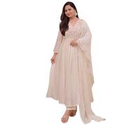 The Red Lion Enterprise Women’s Designer Embroidery Kurti Set with Pant Dupatta | Trending Insta Tiktok Outfit, White, Large