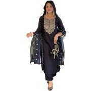 The Red Lion Enterprise Women’s Gajri Embroidered Kurti Pant Dupatta Set for Festivals Weddings Indian Ethnic Ready to Wear, Black, XXXL