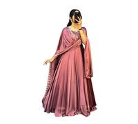The Red Lion Enterprise Women’s Long Embroidered Kurti Dupatta 2pc Set in Vichitra Fabric | Festive Occasion Wear, Onion, XL