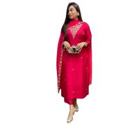 The Red Lion Enterprise Women’s Partywear Kurti Set with Pant and Digital Print Jacquard Dupatta for Festive Occasions, Rani Pink, XXL