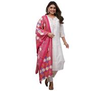 The Red Lion Enterprise Women's Anarkali Suit Dupatta,Partywear Designer Embroidery Neckline, White -1, Large