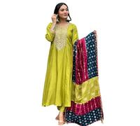 The Red Lion Enterprise Women's Designer Anarkali Suit with Embridery work alia Kurti Pant Set with Dupatta, Wine, Large