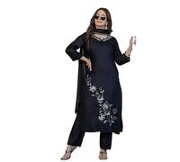 The Red Lion Enterprise Women's Designer dress Straight Kurti pant dupatta 3pc dress partywear Salwar Suit, Black, XL