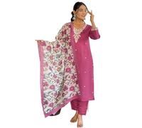 The Red Lion Enterprise Women's Designer Straight Kurti pant dupatta 3pc dress partywear Salwar Suit, Light Pink, S