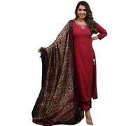 The Red Lion Enterprise Women's Designer Straight Kurti pant dupatta 3pc dress partywear Salwar Suit, Maroon, Large