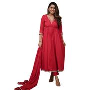 The Red Lion Enterprise Women's Designer Straight Kurti pant dupatta 3pc dress partywear Salwar Suit, Pink, S
