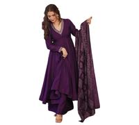 The Red Lion Enterprise Women's Designer Straight Kurti pant dupatta 3pc dress partywear Salwar Suit, Purple 1, Large