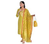 The Red Lion Enterprise Women's Designer Straight Kurti pant dupatta 3pc dress partywear Salwar Suit, Yellow 1, Medium