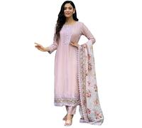 The Red Lion Enterprise Women's Designer Straight Kurti pant dupatta 3pc set partywear Salwar Suit, Lavender, Large