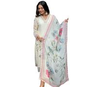 The Red Lion Enterprise Women's Festive wear Anarkali Salwar Suit Embridery work alia Kurti Pant Set -Dupatta, White, Large