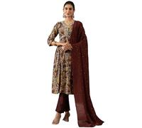 The Red Lion Enterprise Women's handwork Alia cut Kurti dupatta 3pc set partywear Salwar Suit set for women, Maroon, XXL
