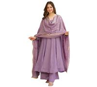 The Red Lion Enterprise Women's Long Anarkali Gown with Embroidered Dupatta Perfect for Weddings & Festive wear, Onion, Medium