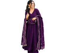 The Red Lion Enterprise Women's Long Anarkali Gown with Embroidered Dupatta Perfect for Weddings & Festive wear, Purple 4, XXXL