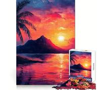 The Red Sunset Island Jigsaw Puzzles for Adults 1000 Pieces Brain Challenge Toy Quiet Fun Precise Cut Wall Art Decor (38x26cm)