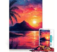 The Red Sunset Island Jigsaw Puzzles for Adults 1000 Pieces Brain Challenge Toy Quiet Fun Precise Cut Wall Art Decor (38x26cm)