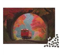 The Red Train Passes through An Archway of Vibrant Autumn Maple TreesPuzzles 1000 Pieces for Adults for Adults 1000 Piece Puzzle Educational Challenge Games Home Decoratio