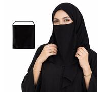 The Redwood Co. Black Half Elastic Niqab | 12x10 inches | Breathable Chiffon & Polyester, Non-Transparent | Perfect for Modest Fashion, Hijab, Burqa, Abaya, Islamic Veil, Daily Wear and More, Black,