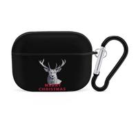 The Reindeer & Merry Christmas Cover Suitable for Airpods Pro 2 Black | Earbuds Case Cute PC Hard Wireless Headphones Protective Case with Carabiner