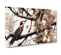 The Remarkable Woodpecker Bird Canvas Wall Art Print Ready to Hang, Framed Picture for Living Room Bedroom Home Office Décor, 30x20 Inch (76x50 cm)