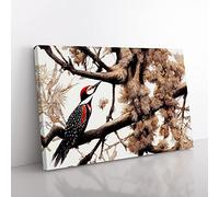 The Remarkable Woodpecker Bird Canvas Wall Art Print Ready to Hang, Framed Picture for Living Room Bedroom Home Office Décor, 50x35 cm (20x14 Inch)