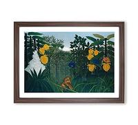 The Repast of The Lion by Henri Rousseau Framed Print | A2 Walnut Framed Wall Art | Ready to Hang | Modern Animal Picture | Living Room Bedroom Lounge Office