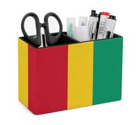 The Republic of Guinea Flag Leather Pen Pot 2 Sections Pencil Holder Office Desktop Organizer Makeup Storage