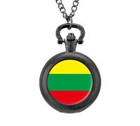 The Republic of Lithuania Flag Men's Pocket & Fob Watches Analogue Display Quartz Watch with Chain for Birthday Christmas Father's Day Black-Style