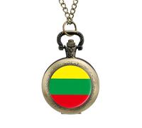 The Republic of Lithuania Flag Men's Pocket & Fob Watches Analogue Display Quartz Watch with Chain for Birthday Christmas Father's Day Coppery-Style
