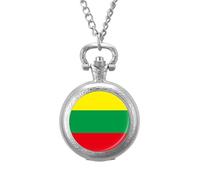 The Republic of Lithuania Flag Men's Pocket & Fob Watches Analogue Display Quartz Watch with Chain for Birthday Christmas Father's Day Silver-Style