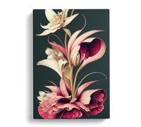 The Resplendent Flowers Black, Brown, Peach Canvas Print | Gallery Wrapped 30mm Frame Wall Art | 30x20 inches | Ready to Hang | Contemporary Floral Picture | Living Room Bedroom Lounge Office