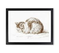 The Resting Cat By Jean Bernard Vintage Framed Print | A4 Black Framed Wall Art | Ready to Hang | Classic Animal Picture | Living Room Bedroom Lounge Office