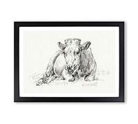 The Resting Cow by Jean Bernard Framed Print | A2 Black Framed Wall Art | Ready to Hang | Modern Animal Picture | Living Room Bedroom Lounge Office