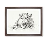 The Resting Cow By Jean Bernard Vintage Framed Print | A2 Walnut Framed Wall Art | Ready to Hang | Classic Animal Picture | Living Room Bedroom Lounge Office