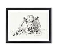 The Resting Cow By Jean Bernard Vintage Framed Print | A4 Black Framed Wall Art | Ready to Hang | Classic Animal Picture | Living Room Bedroom Lounge Office