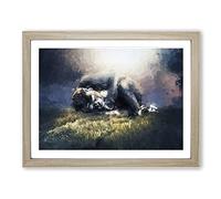 The Resting Gorilla In Abstract Modern Art Framed Print | A2 Oak Framed Wall Art | Ready to Hang | Abstract Animal Picture | Living Room Bedroom Lounge Office