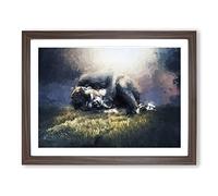 The Resting Gorilla In Abstract Modern Art Framed Print | A2 Walnut Framed Wall Art | Ready to Hang | Abstract Animal Picture | Living Room Bedroom Lounge Office
