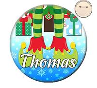 The Retouch Oasis Personalised BLUE ELF FEET PIN BADGE Button Christmas Work Staff Party Gift -58mm