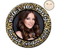The Retouch Oasis Personalised LEOPARD PRINT Photo PIN BADGE Button Hen Party Night Do - 58mm