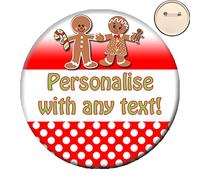 The Retouch Oasis Personalised RED GINGERBREAD MAN PIN BADGE Button Christmas Work Staff Party Gift -58mm