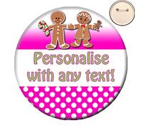 The Retouch Oasis PersonalisedPINK GINGERBREAD MAN PIN BADGE Button Christmas Work Staff Party Gift -58mm