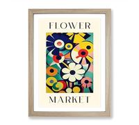 The Retro Flower Market Exhibition No.2 Framed Print | A2 Oak Framed Wall Art | Ready to Hang | Retro Floral Picture | Living Room Bedroom Lounge Office