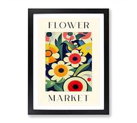 The Retro Flower Market Exhibition No.4 Framed Print | A2 Black Framed Wall Art | Ready to Hang | Retro Floral Picture | Living Room Bedroom Lounge Office